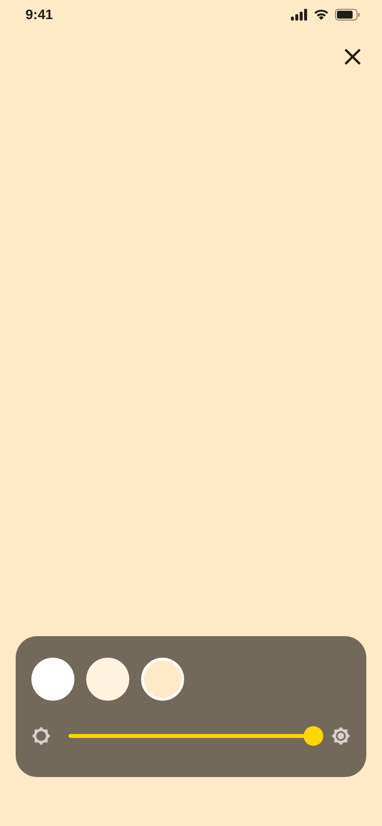 Screen light in warm white with three white tones and the brightness slider at maximum